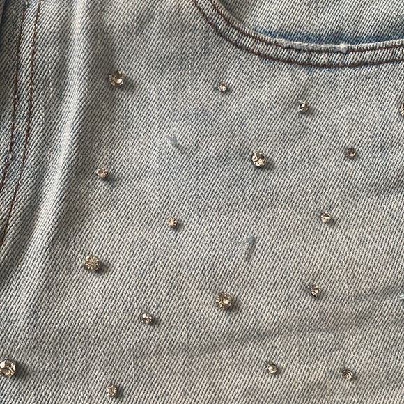 White Fox High Rise Cut Off Jeweled Bedazzled Rhinestone Denim Jean Shorts sz M - Picture 6 of 7